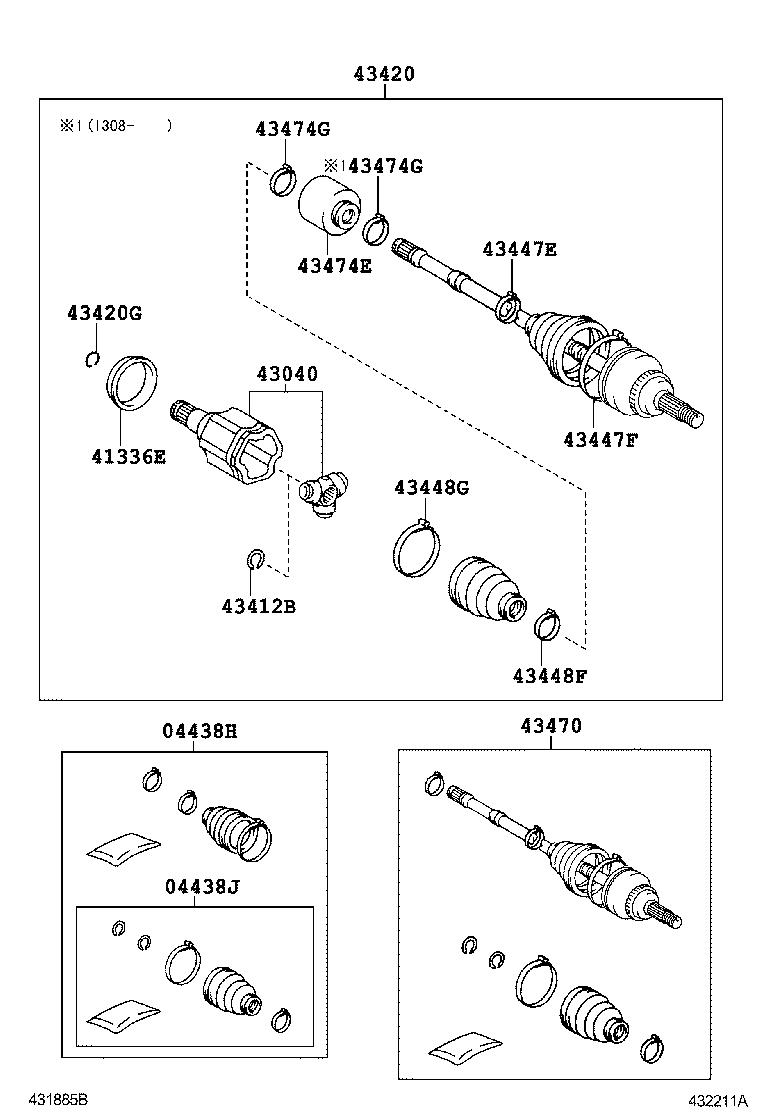 04427-0E040 BOOT KIT, FRONT DRIVE SHAFT, IN & OUTBOARD, RH product image