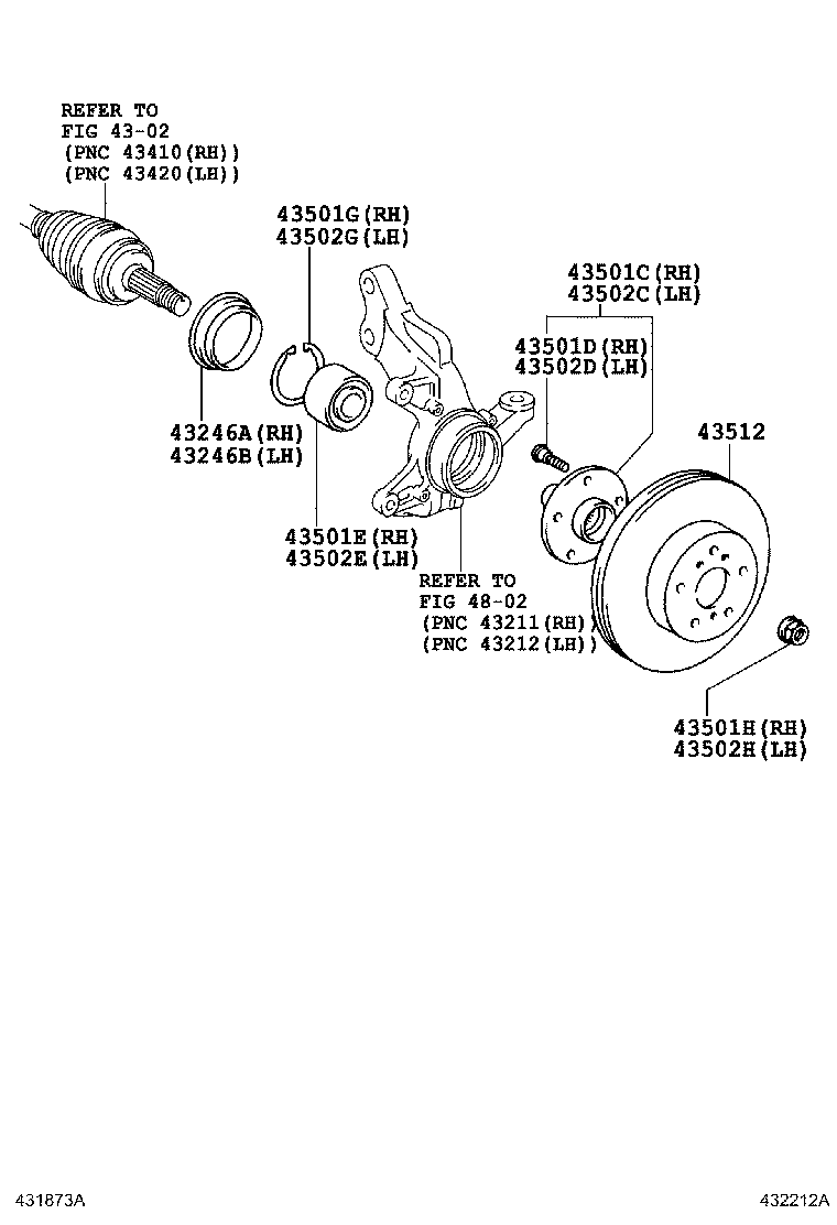 43502-0E040 HUB SUB-ASSY, FRONT AXLE, RH product image