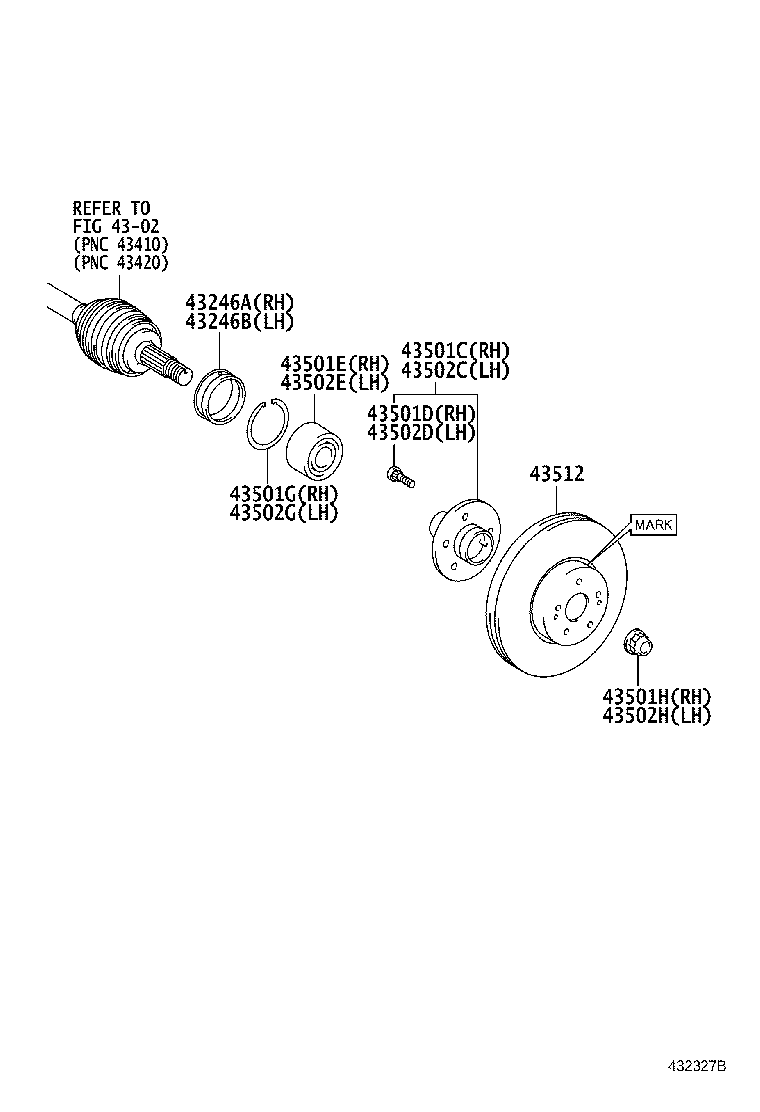 43502-06100 HUB SUB-ASSY, FRONT AXLE, RH product image