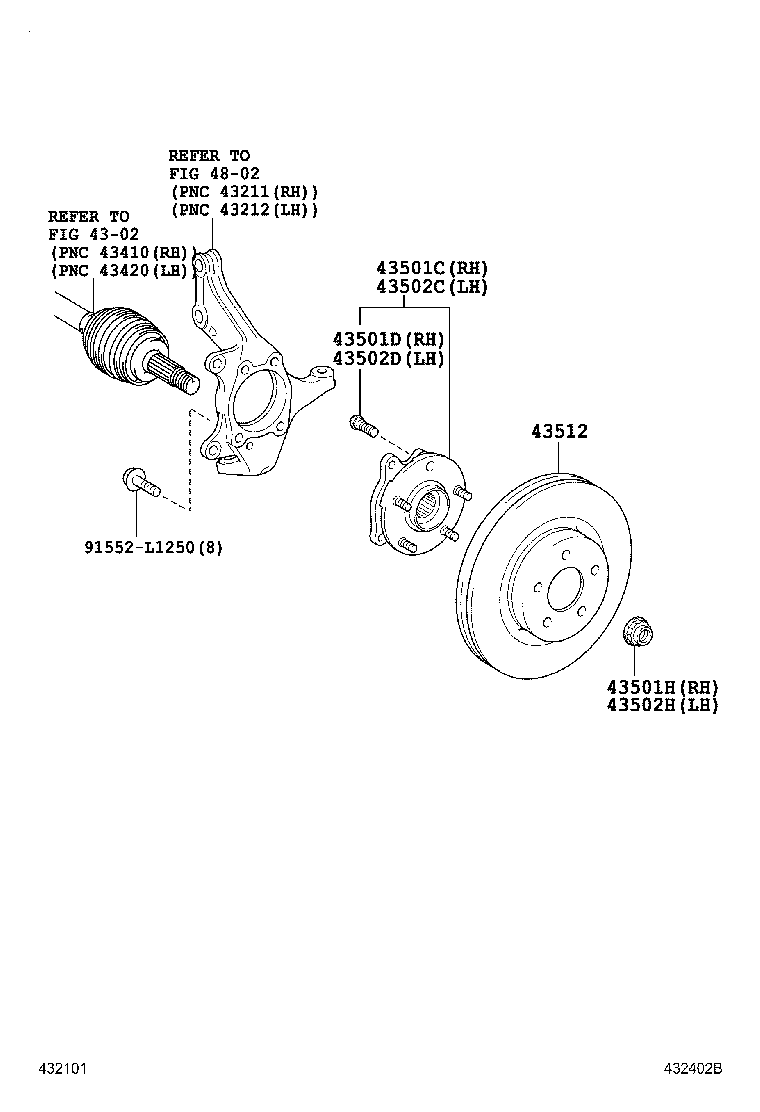 Toyota 43550-42020 HUB SUB-ASSY, FRONT AXLE, RH