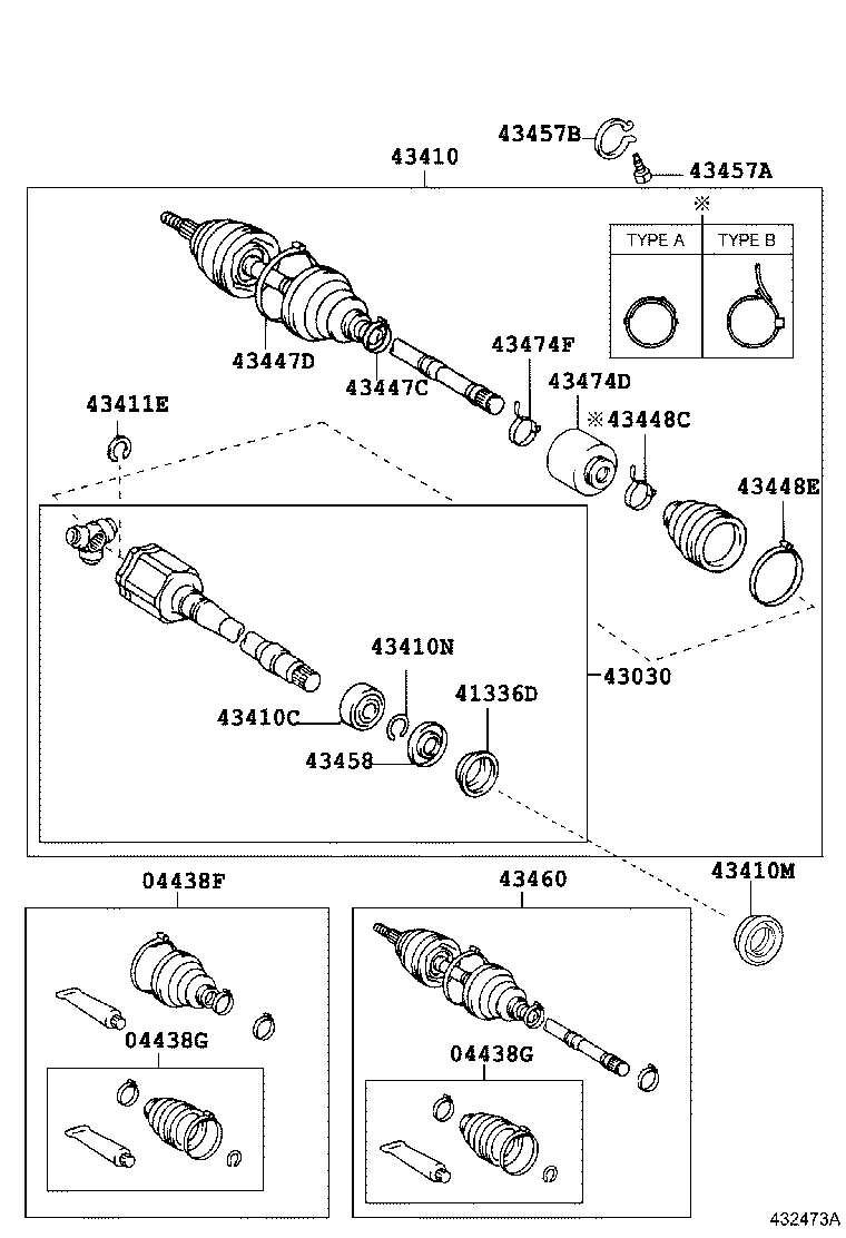 04427-44040 BOOT KIT, FRONT DRIVE SHAFT, IN & OUTBOARD, RH product image