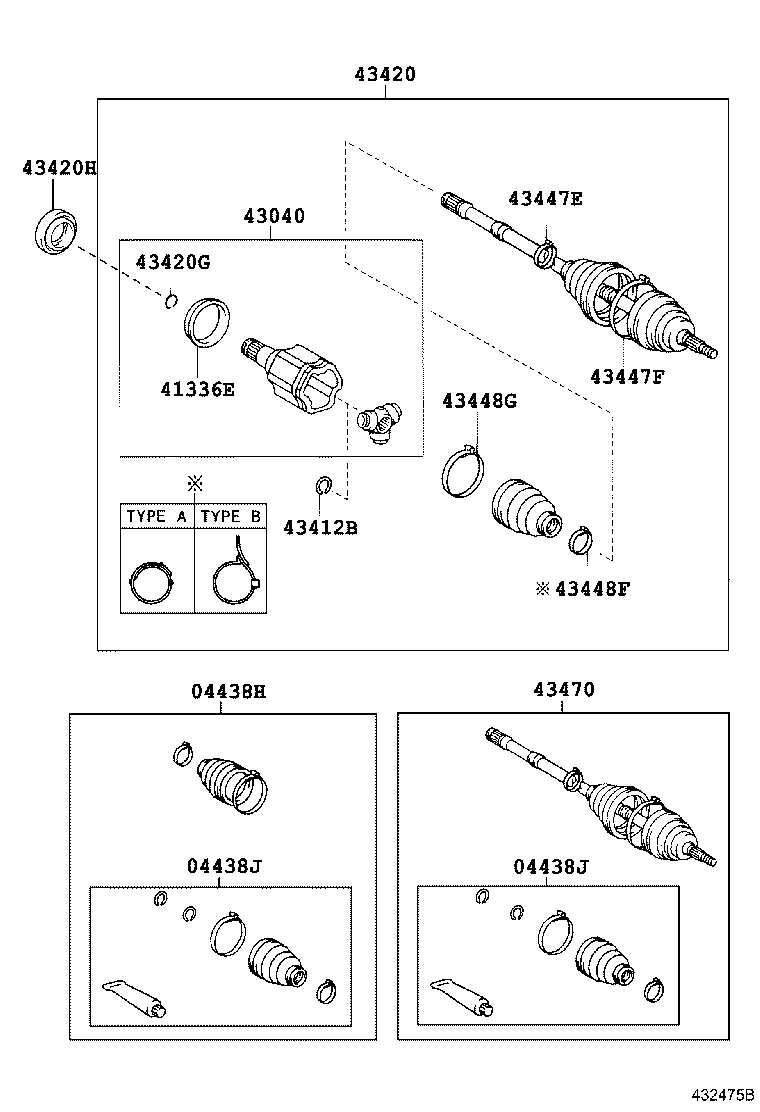 04427-44040 BOOT KIT, FRONT DRIVE SHAFT, IN & OUTBOARD, RH product image