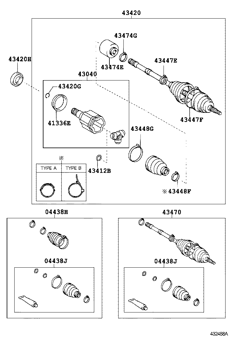 04427-44040 BOOT KIT, FRONT DRIVE SHAFT, IN & OUTBOARD, RH product image