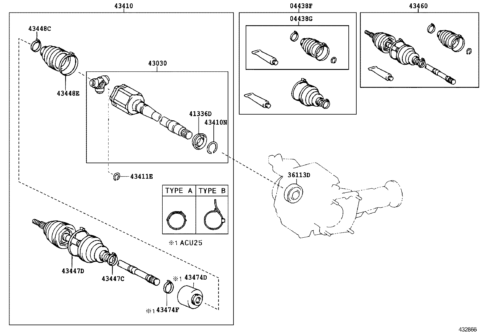 04428-48120 BOOT KIT, FRONT DRIVE SHAFT, IN & OUTBOARD, RH product image