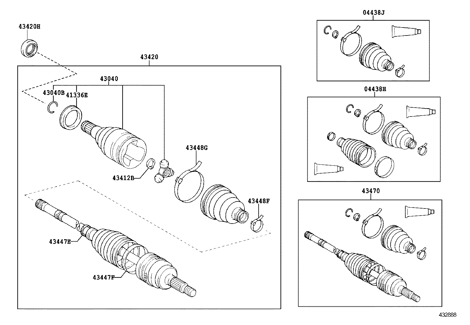 04428-52500 BOOT KIT, FRONT DRIVE SHAFT, IN & OUTBOARD, LH product image
