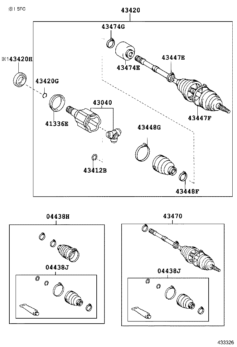 04427-44040 BOOT KIT, FRONT DRIVE SHAFT, IN & OUTBOARD, RH product image