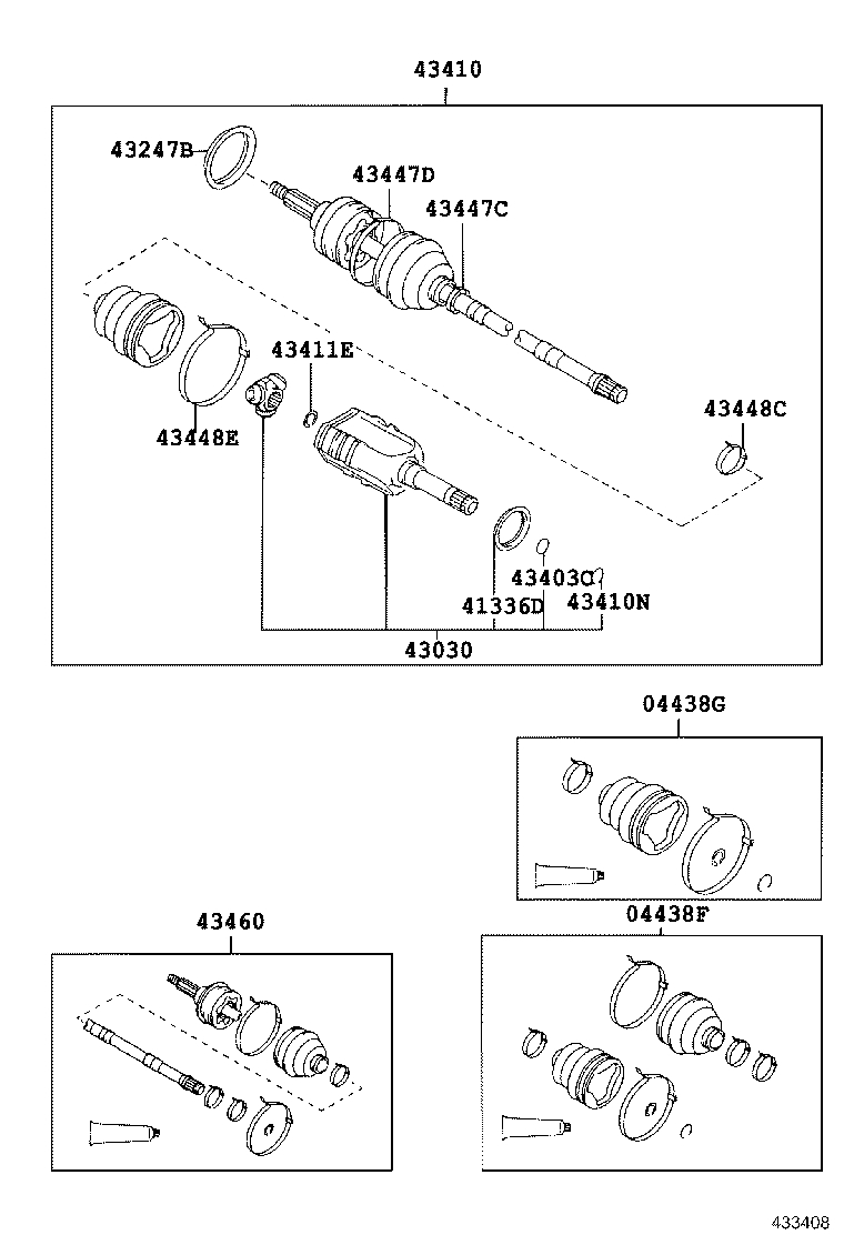 04438-42040 BOOT KIT, FRONT DRIVE SHAFT, IN & OUTBOARD, RH product image