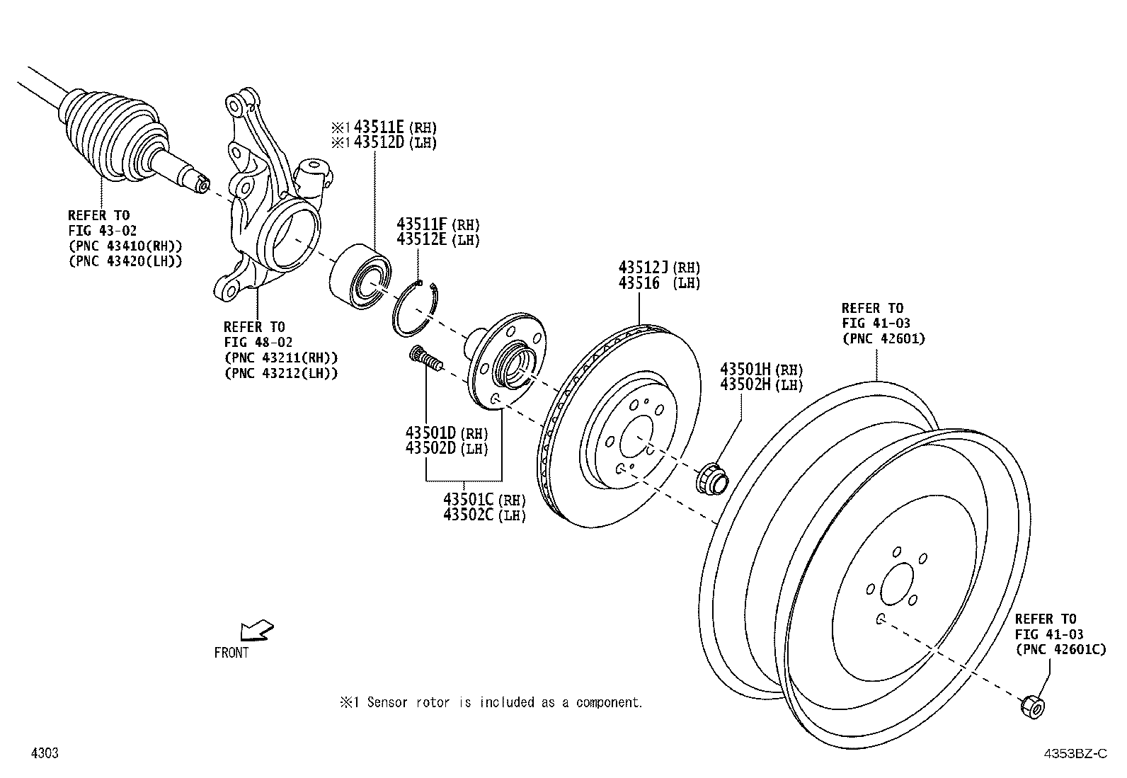 43560-BZ030 BEARING (FOR FRONT AXLE HUB RH) product image