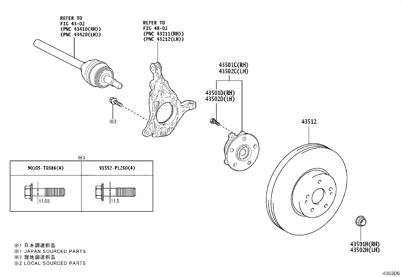 43550-06100 HUB SUB-ASSY, FRONT AXLE, RH product image