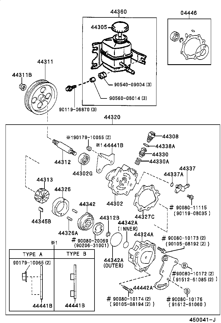 Toyota 04446-06030 GASKET KIT, POWER STEERING PUMP