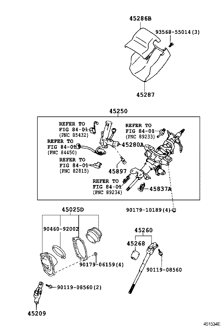 45250-40260 COLUMN ASSY, STEERING product image
