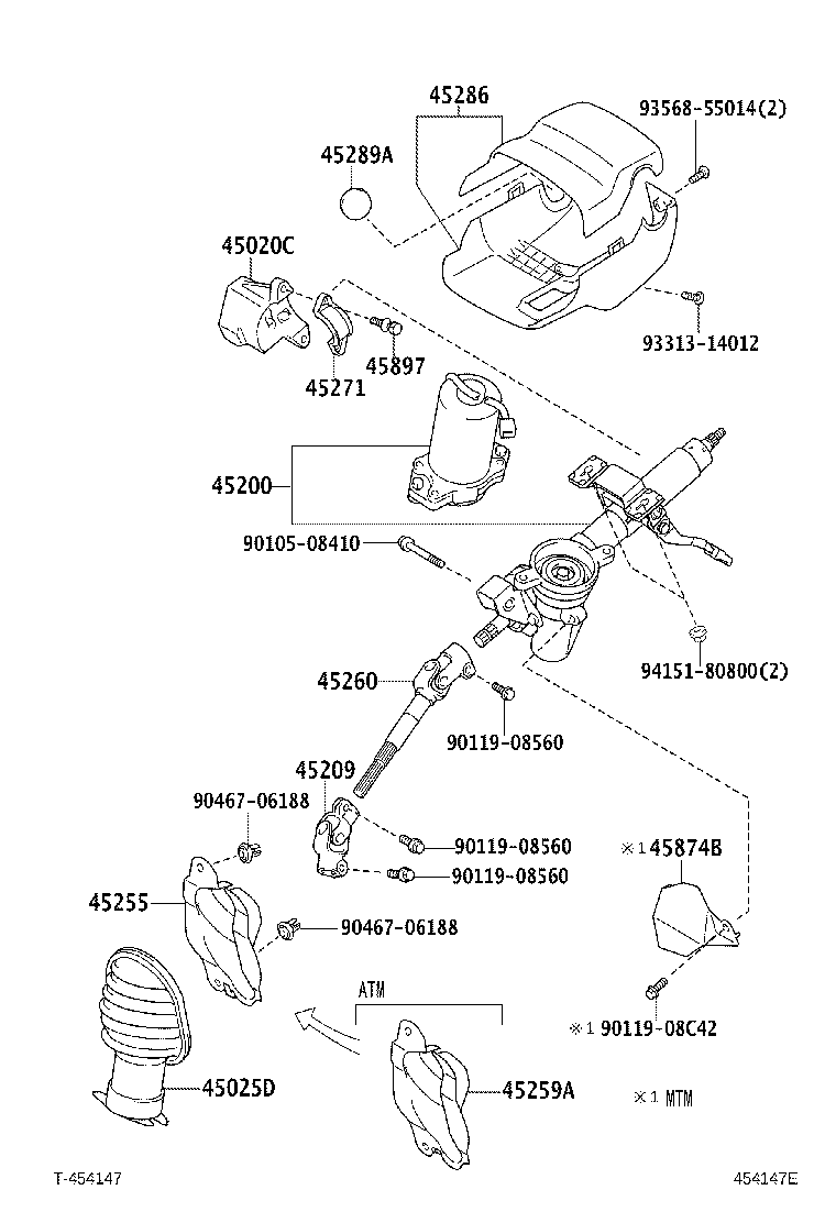 45200-52271 POST ASSY, STEERING product image