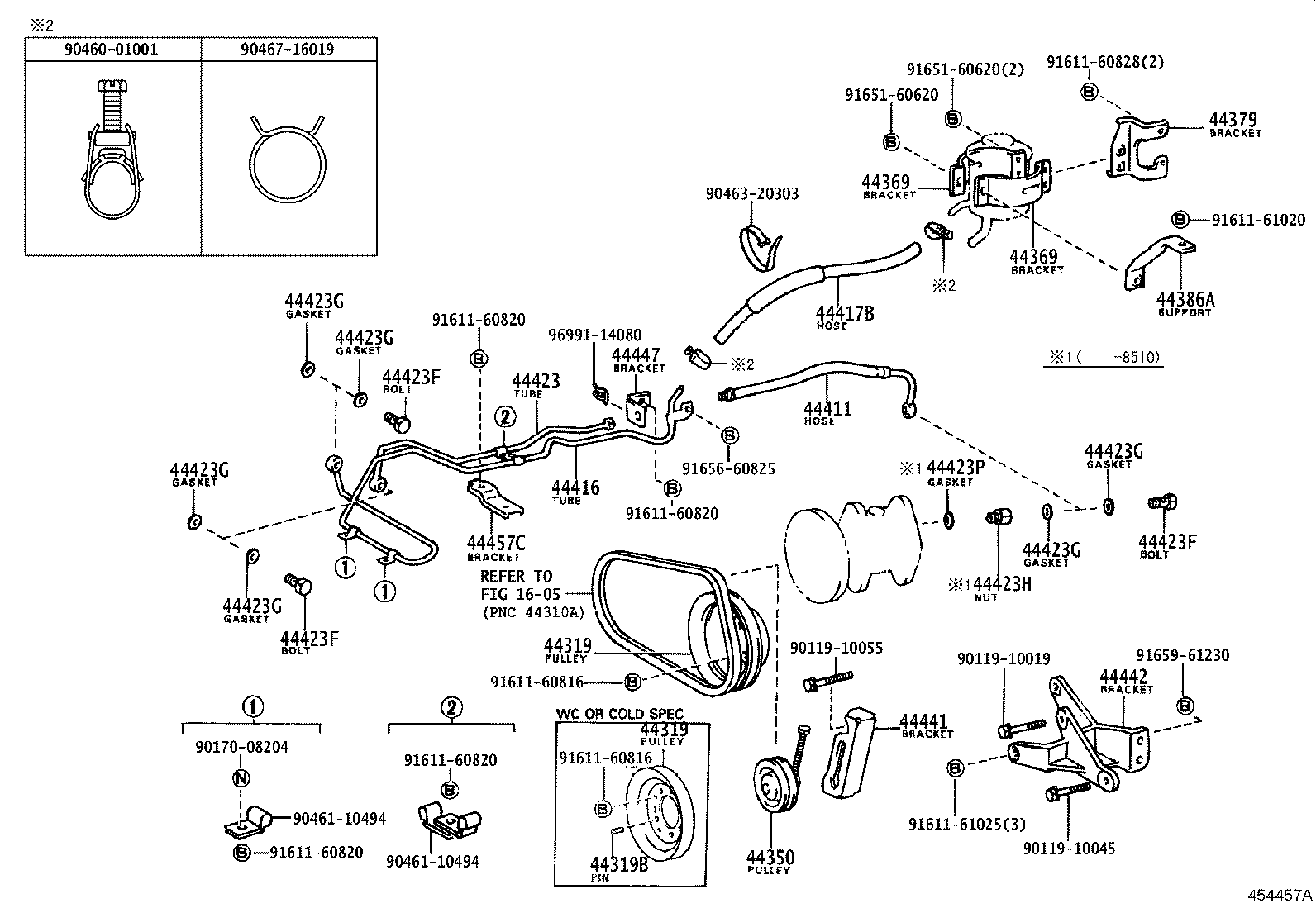44447-36050 BRACKET, POWER STEERING OIL COOLER TUBE SUPPORT product image