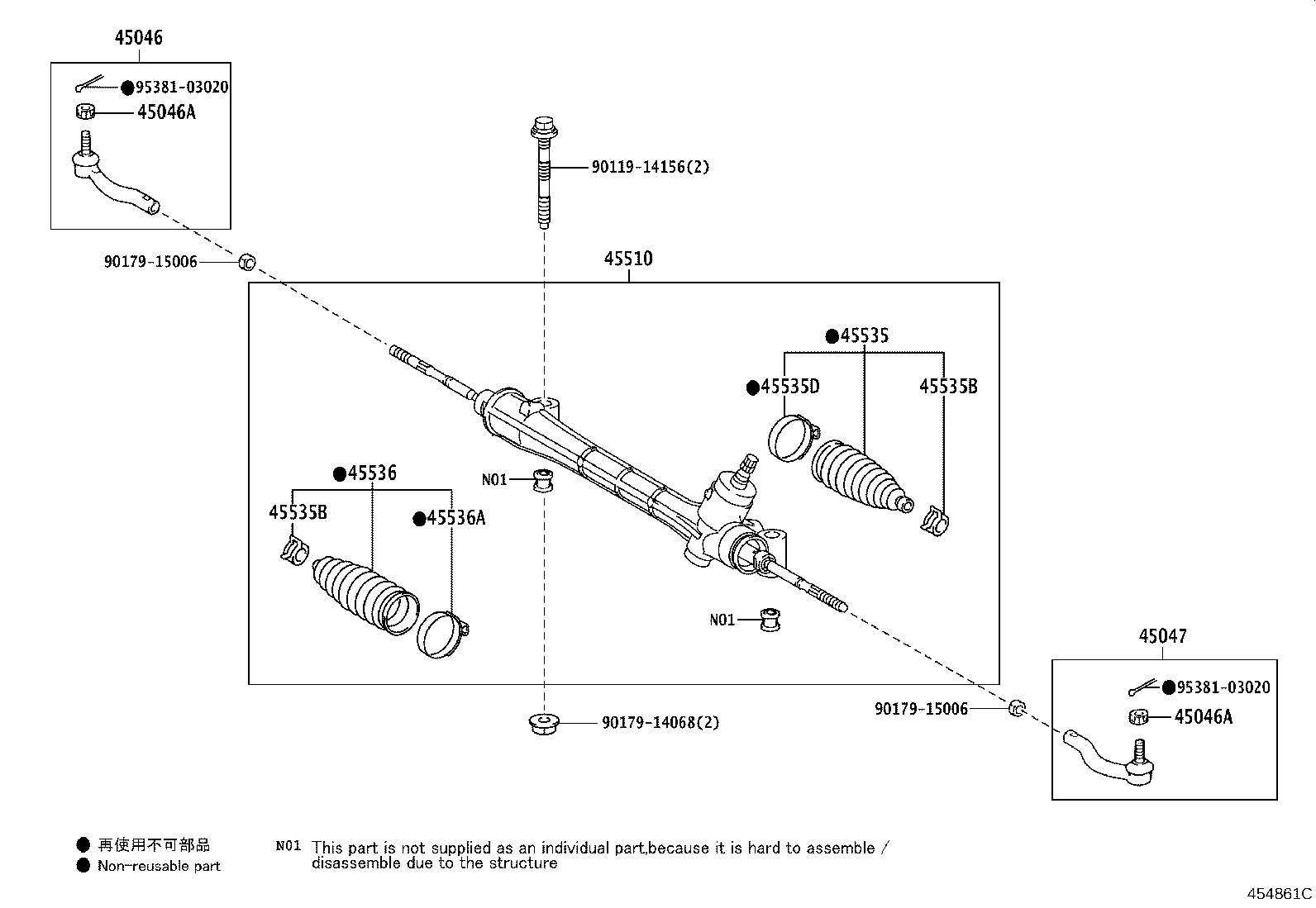 Toyota 45046-19415 END SUB-ASSY, TIE ROD, RH