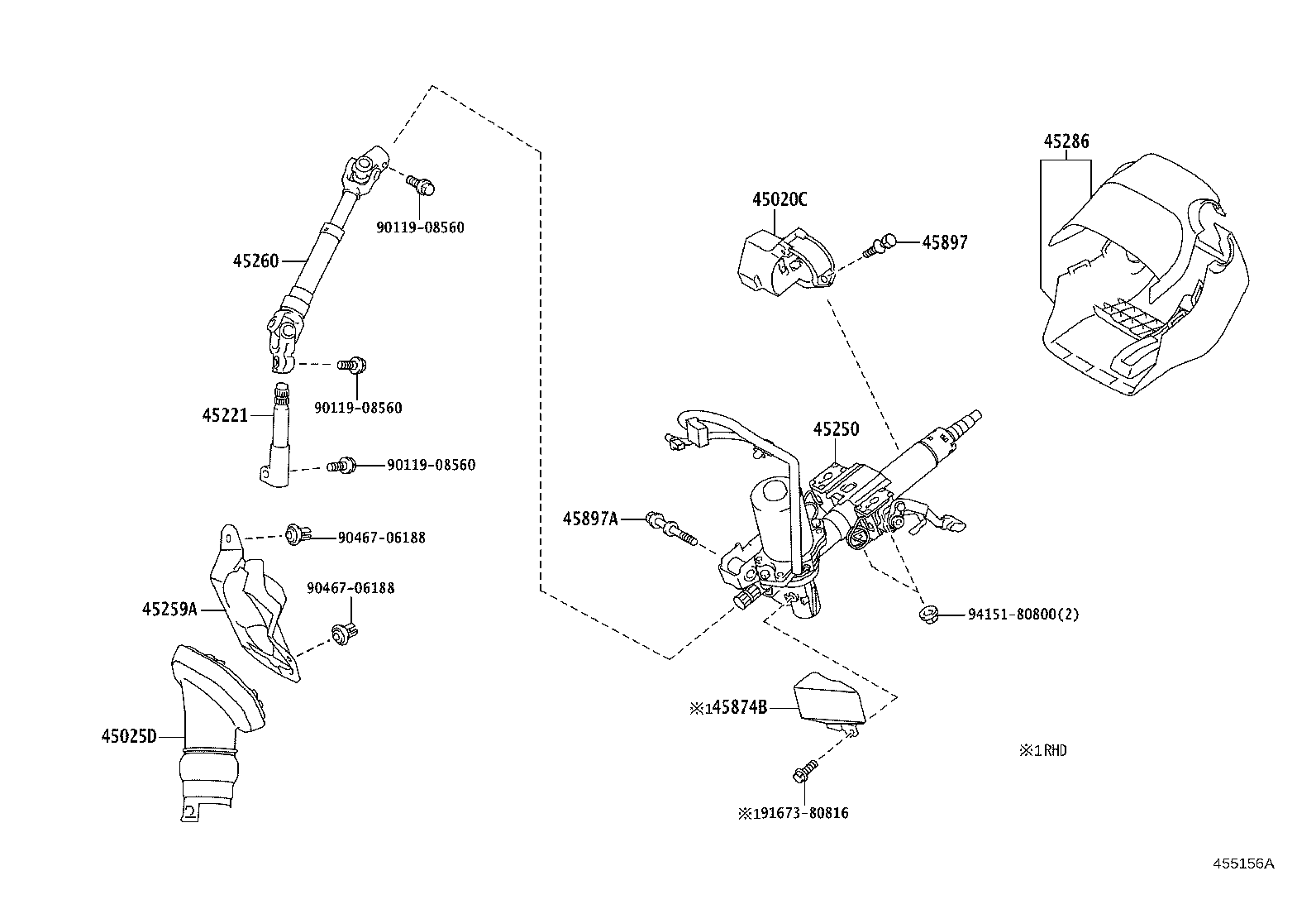 45260-02090 SHAFT ASSY, STEERING INTERMEDIATE, NO.2 product image