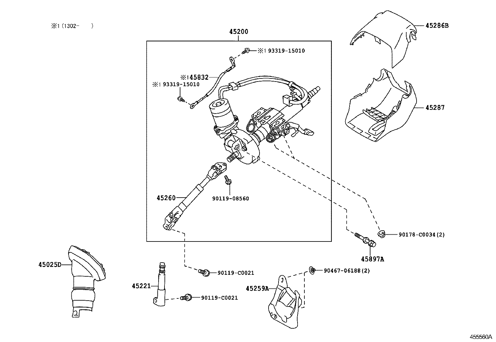 45200-0Q020 POST ASSY, STEERING product image
