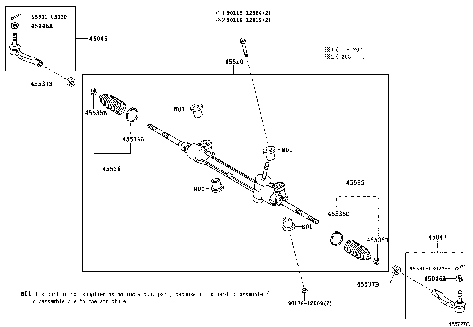 Toyota 45046-59115 END SUB-ASSY, TIE ROD, RH