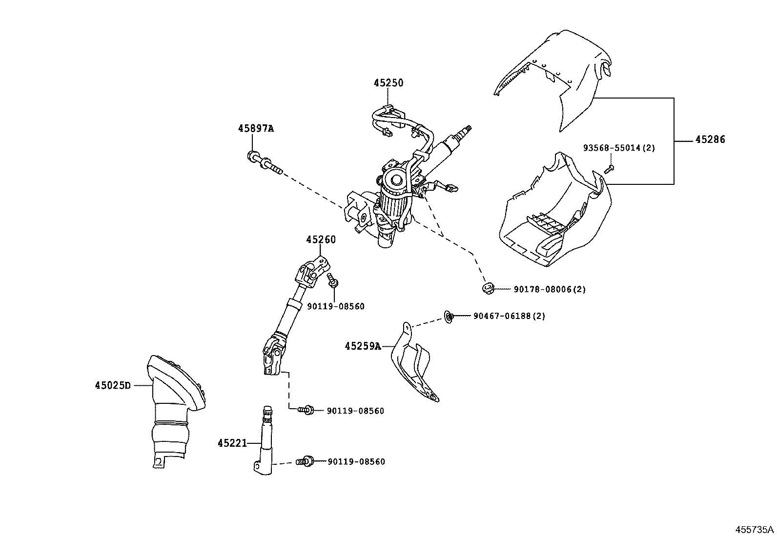 45250-76050 COLUMN ASSY, STEERING product image