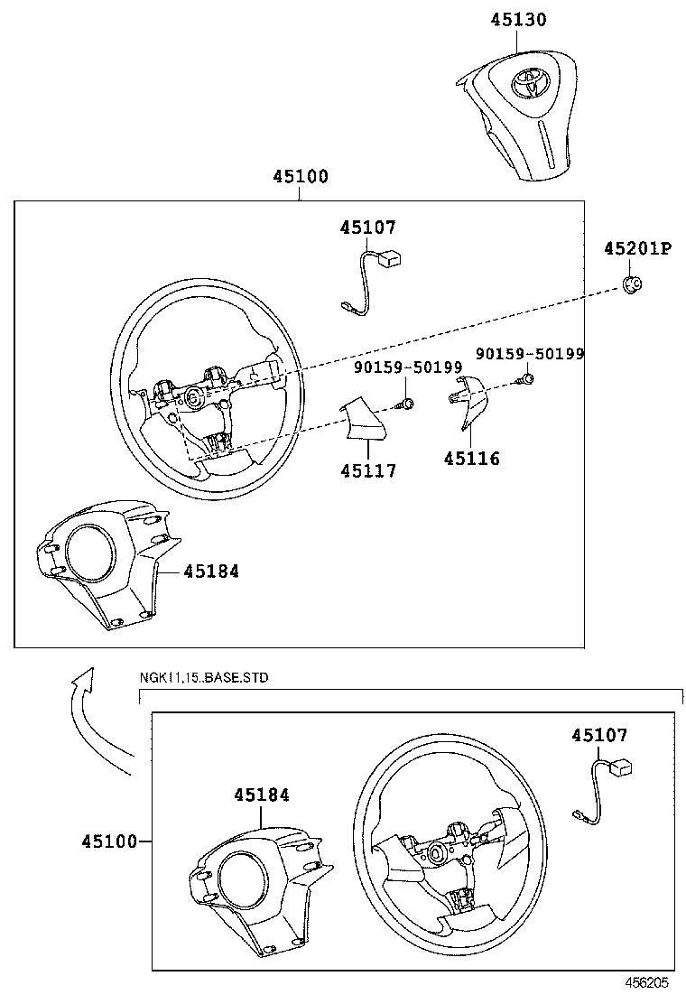 45116-02130 ORNAMENT, STEERING WHEEL, NO.1 product image