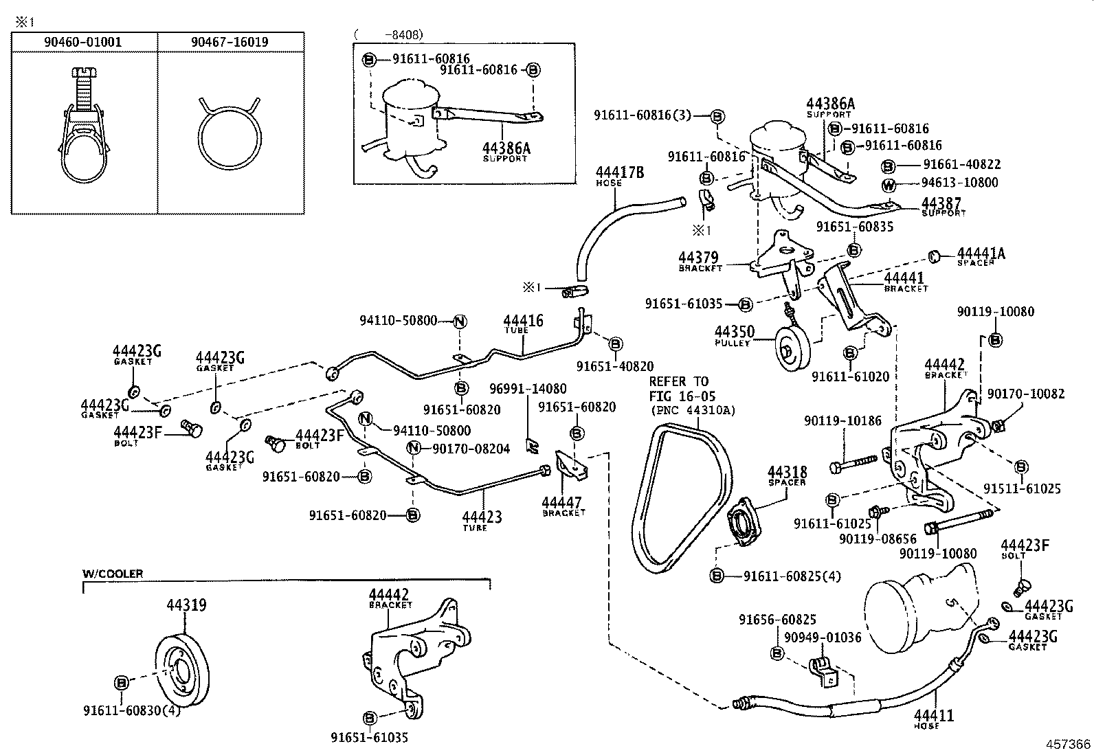 44447-36050 BRACKET, POWER STEERING OIL COOLER TUBE SUPPORT product image