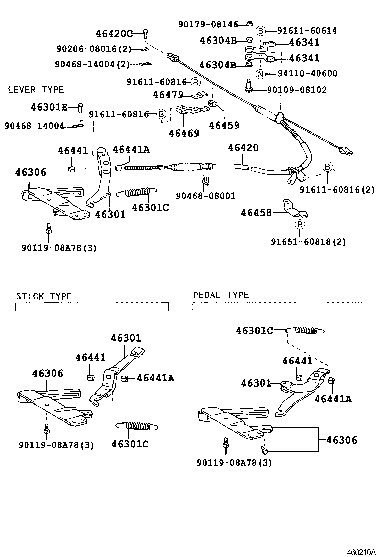 46209-30071 CABLE SUB-ASSY, PARKING BRAKE RELEASE product image