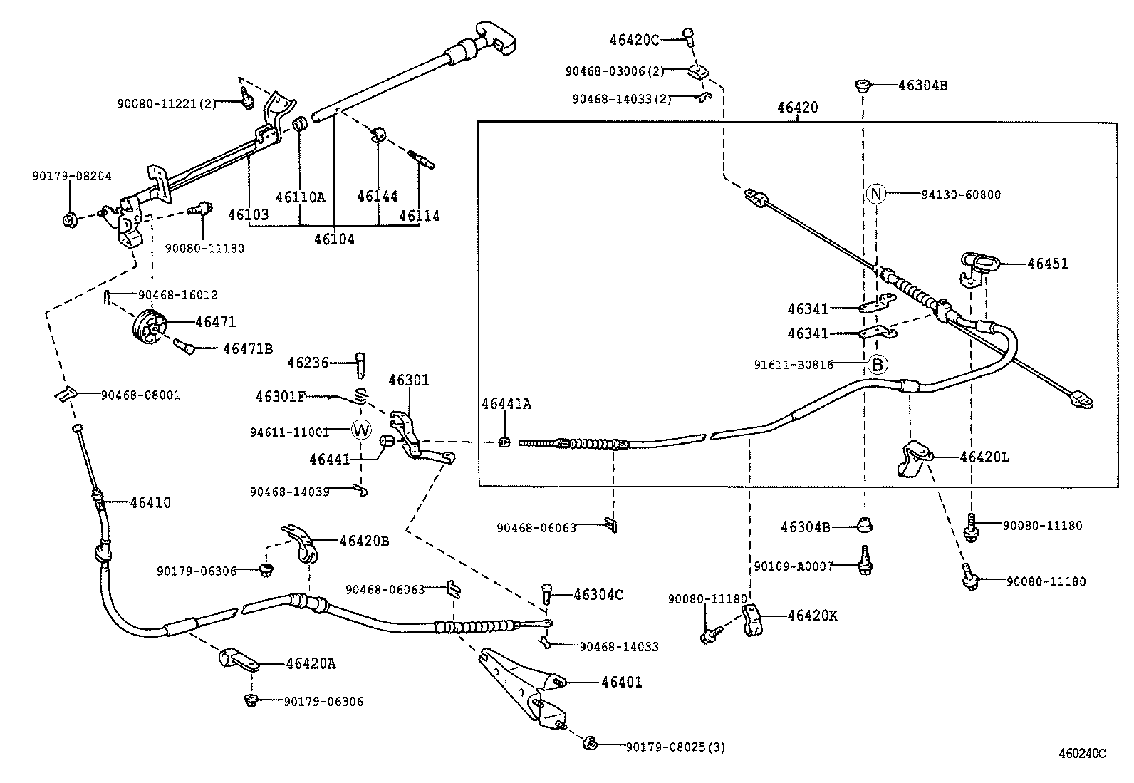 Toyota 46420-0C010 CABLE ASSY, PARKING BRAKE, NO.2
