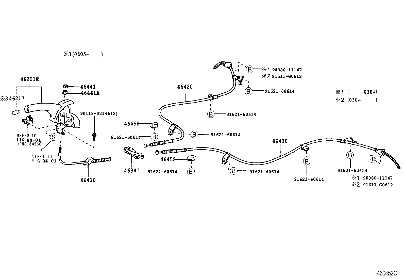 Toyota 46430-12410 CABLE ASSY, PARKING BRAKE, NO.3