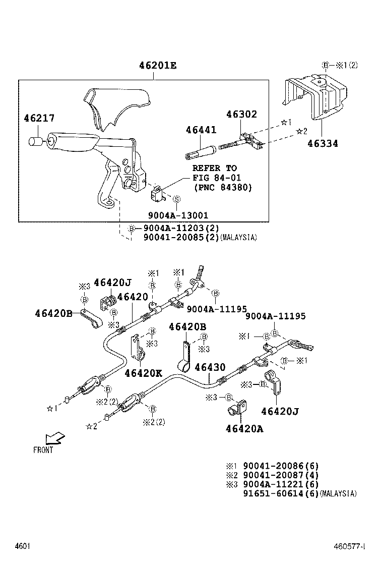 Toyota 46430-BZ151 CABLE ASSY, PARKING BRAKE, NO.3