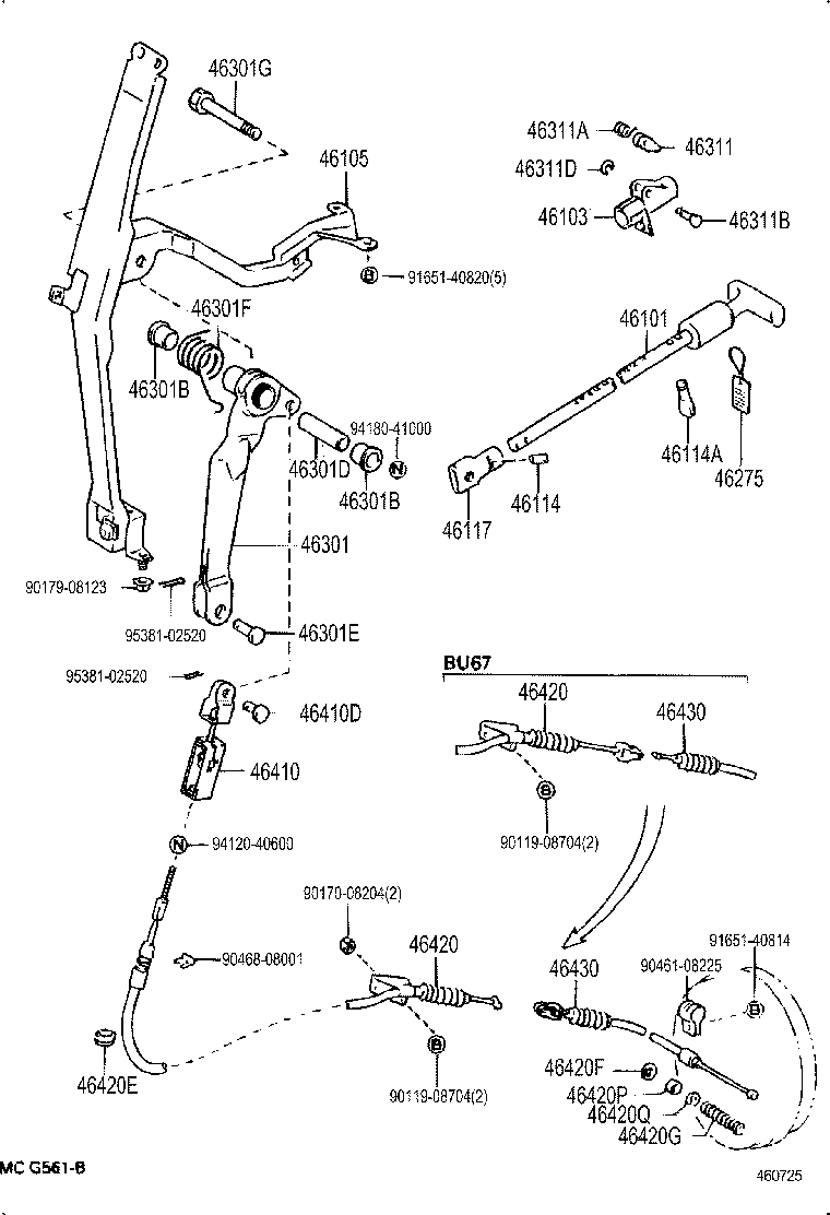 46430-36280 CABLE ASSY, PARKING BRAKE, NO.3 product image