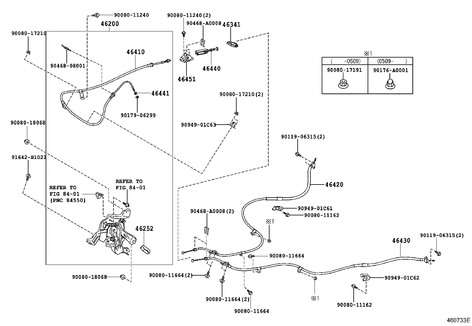 Toyota 46430-07030 CABLE ASSY, PARKING BRAKE, NO.3