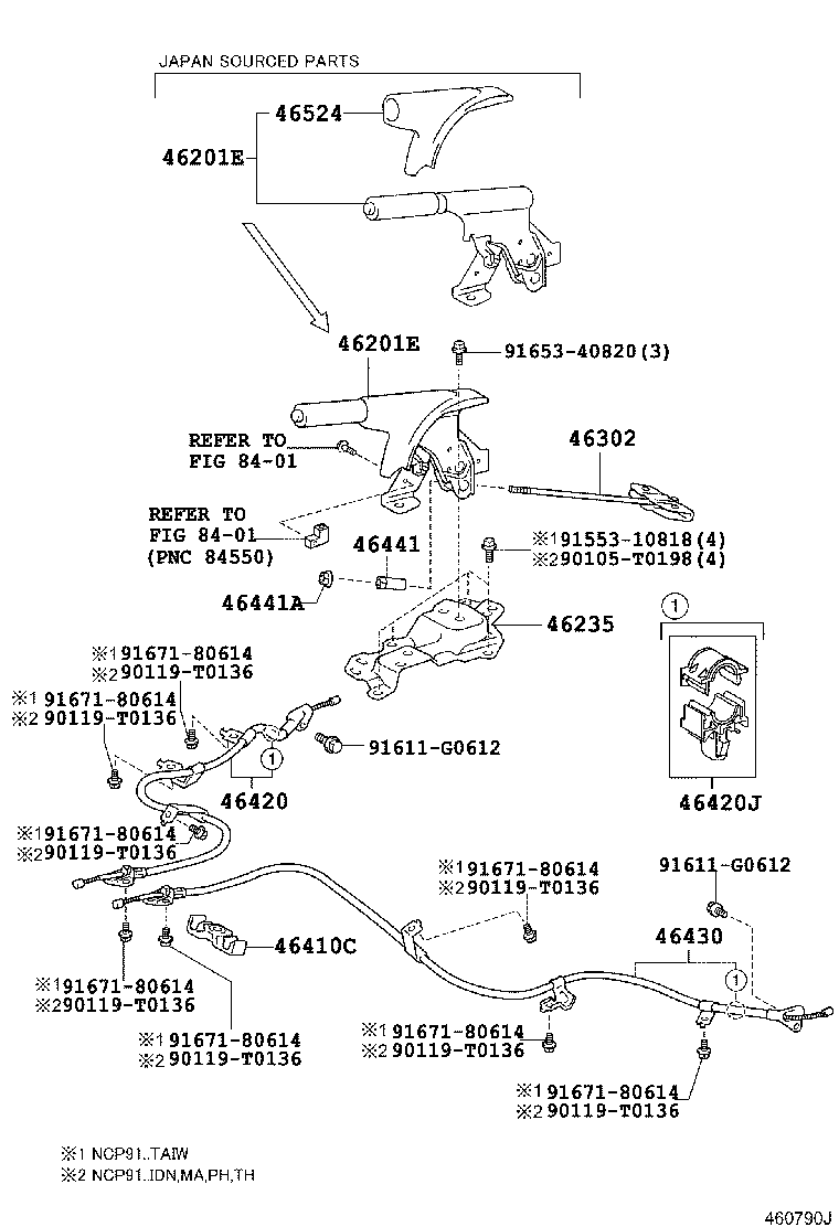 46430-0D080 CABLE ASSY, PARKING BRAKE, NO.3 product image