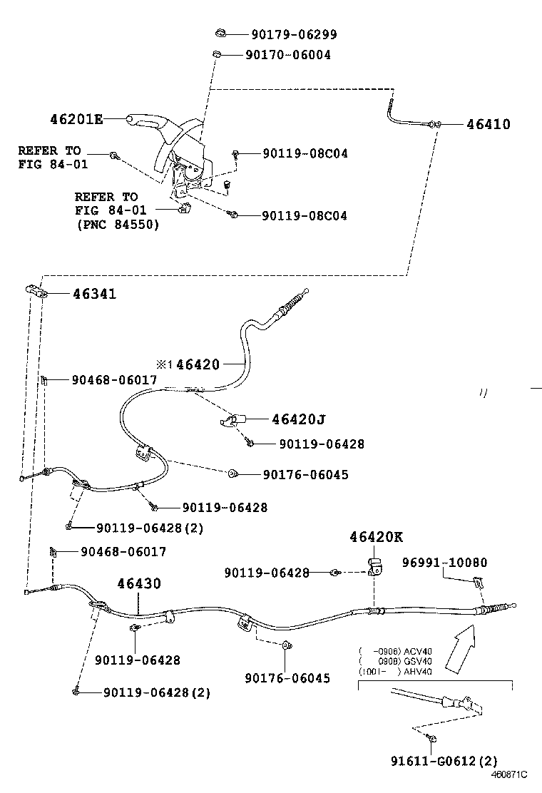 46430-06100 CABLE ASSY, PARKING BRAKE, NO.3 product image