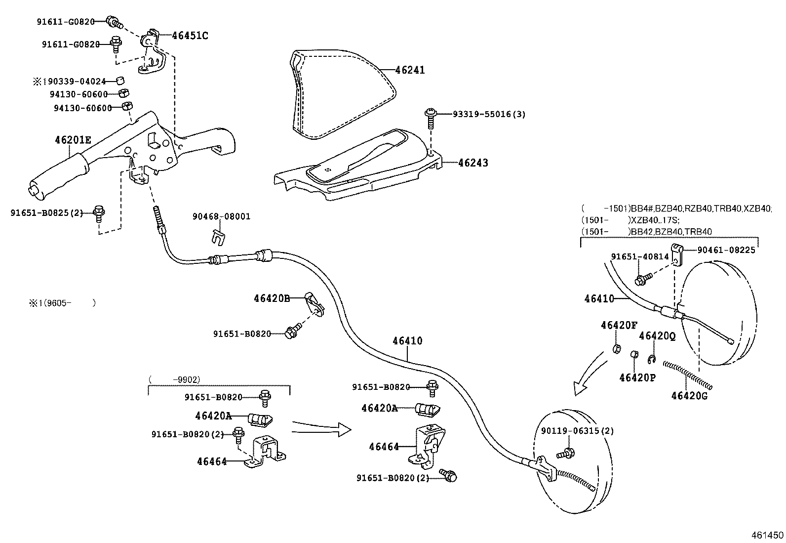 46451-36060 BRACKET, PARKING BRAKE CABLE SUPPORT, NO.1 product image
