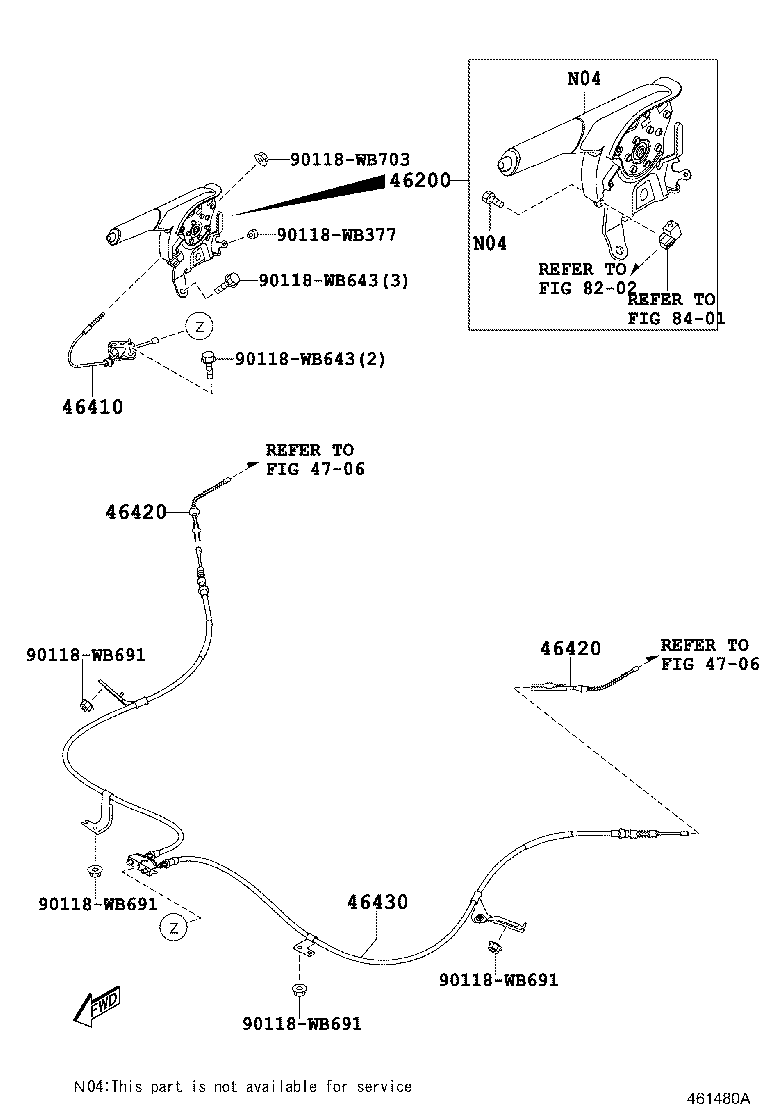 Toyota 46440-WB001 CABLE ASSY, PARKING BRAKE, NO.2