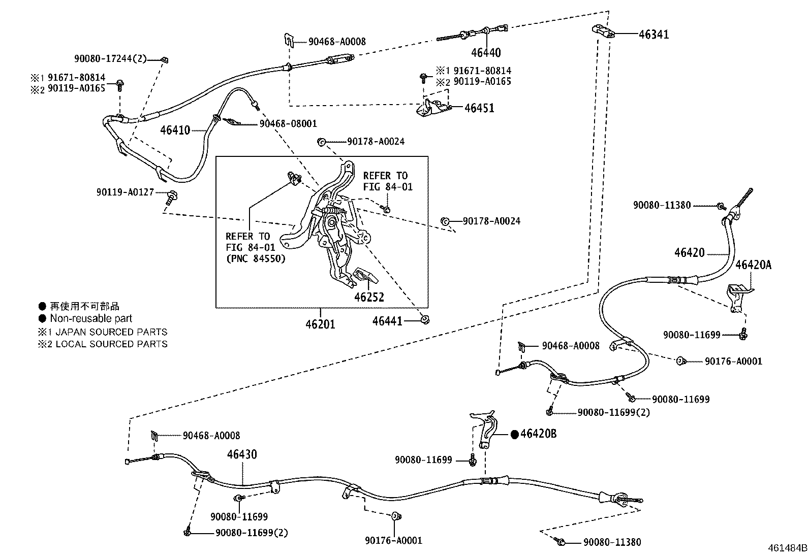 Toyota 46430-07040 CABLE ASSY, PARKING BRAKE, NO.3
