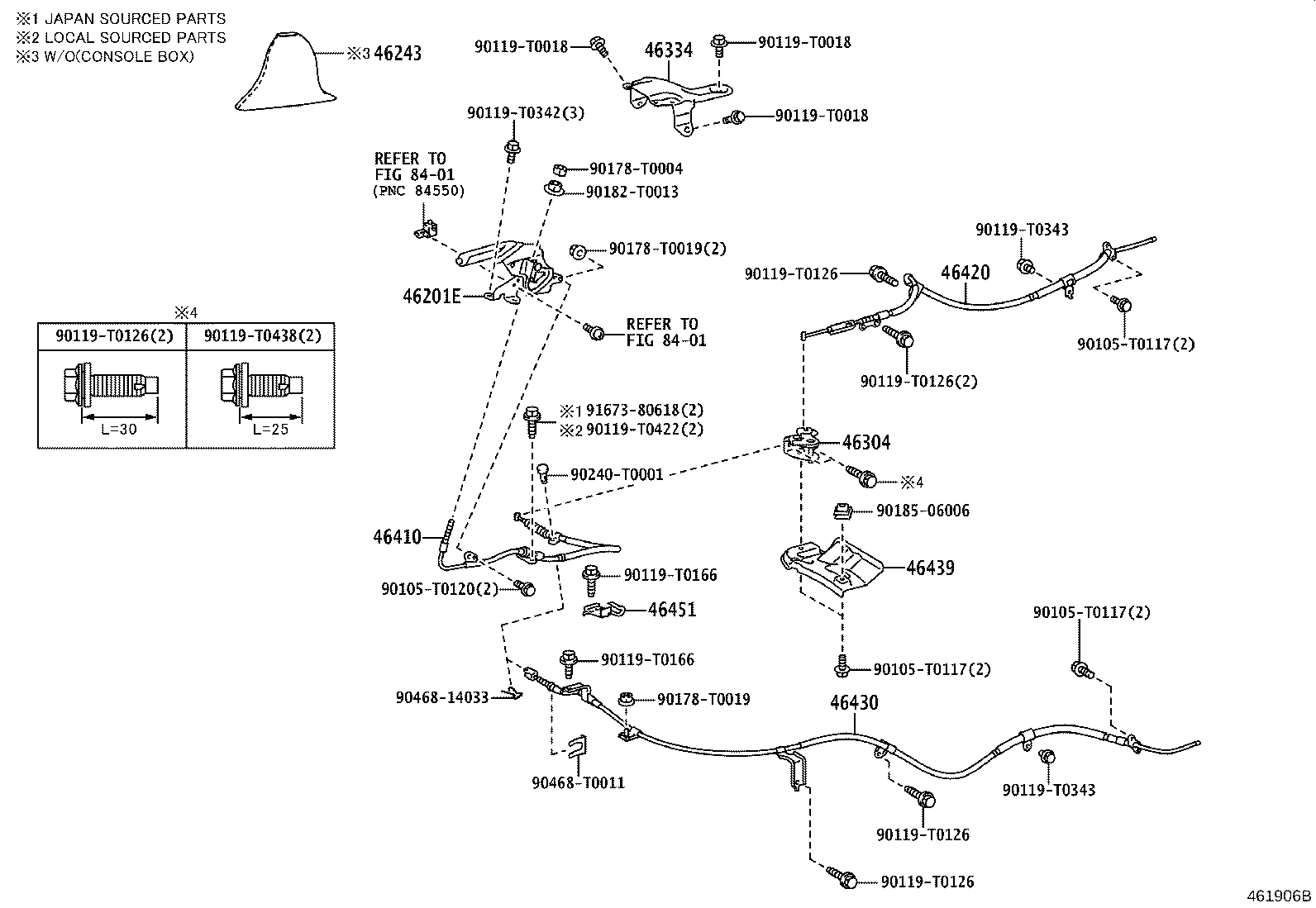 Toyota 46430-0K280 CABLE ASSY, PARKING BRAKE, NO.3