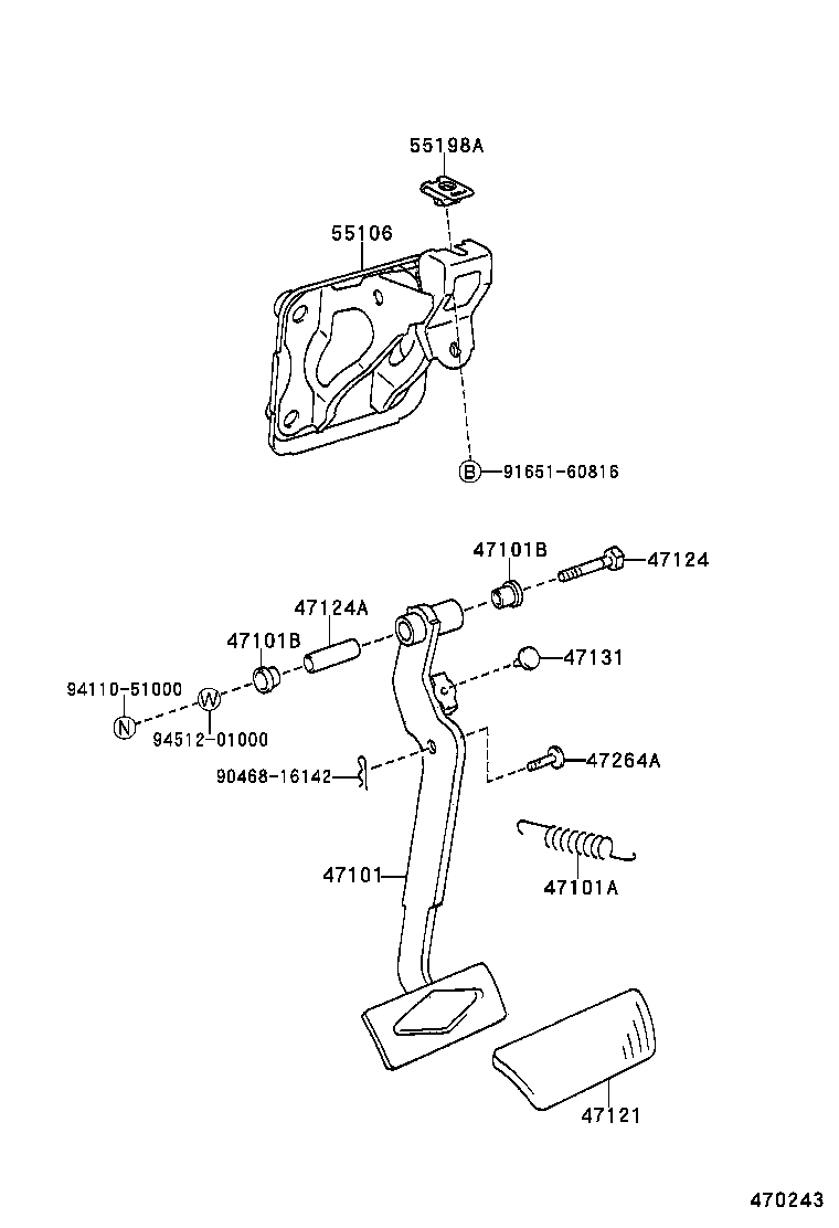 55106-13010 SUPPORT SUB-ASSY, BRAKE PEDAL product image
