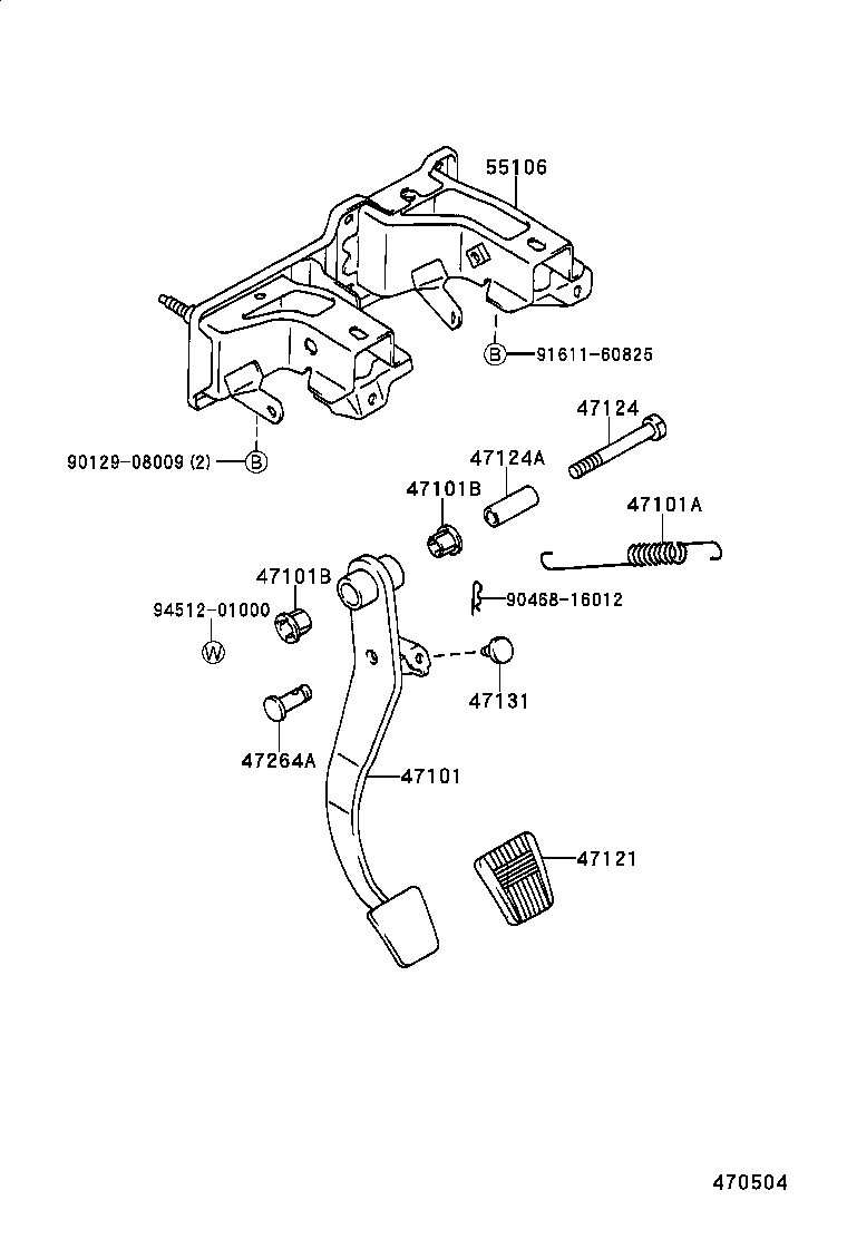 55106-89134 SUPPORT SUB-ASSY, BRAKE PEDAL product image