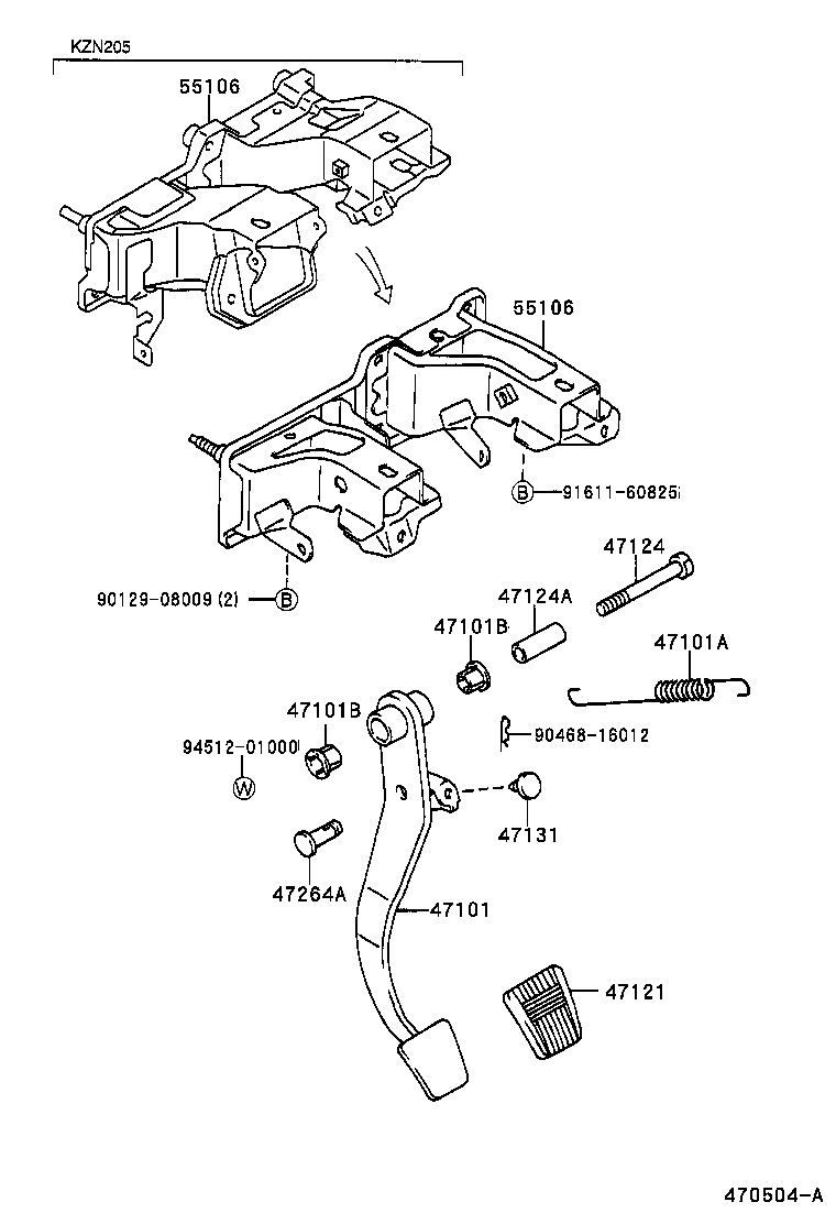 55106-35150 SUPPORT SUB-ASSY, BRAKE PEDAL product image