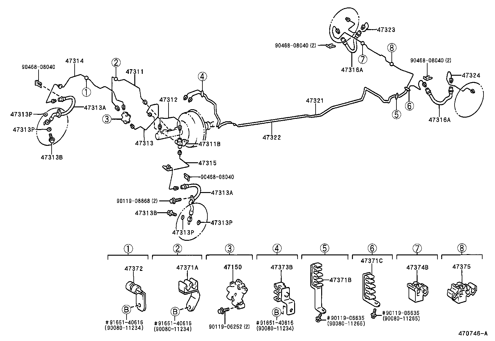 Toyota 47375-02040 CLAMP, BRAKE TUBE, NO.7