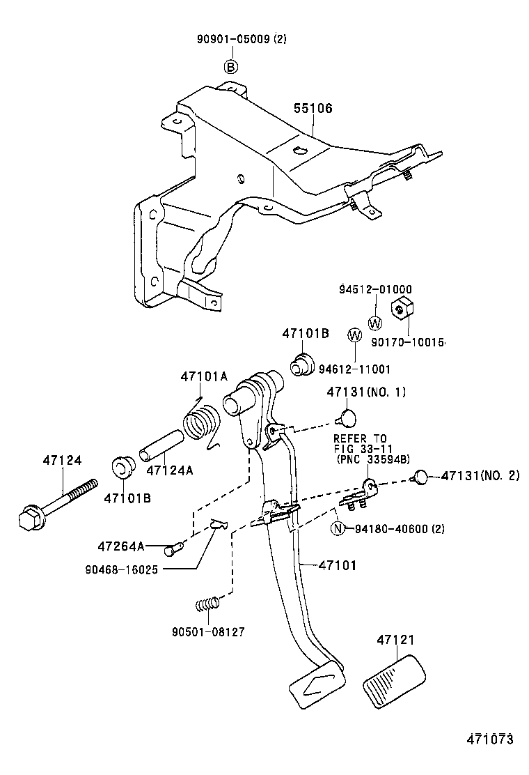 55106-28120 SUPPORT SUB-ASSY, BRAKE PEDAL product image