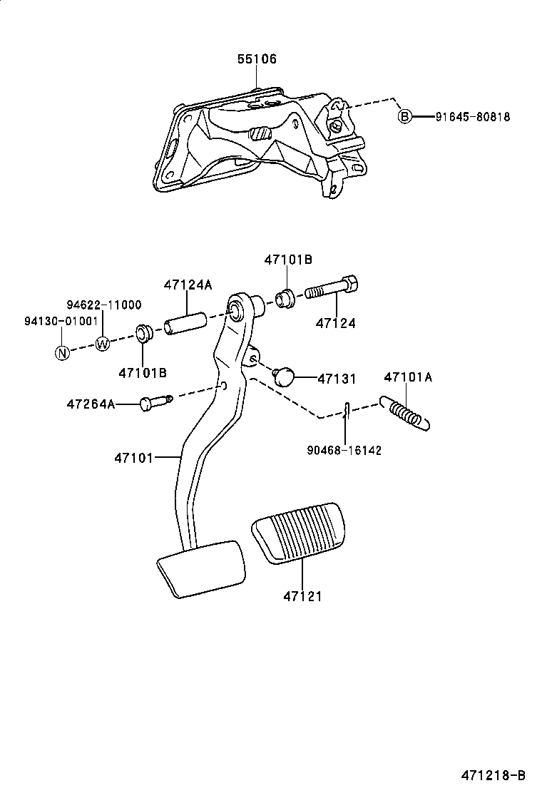 55106-51020 SUPPORT SUB-ASSY, BRAKE PEDAL product image