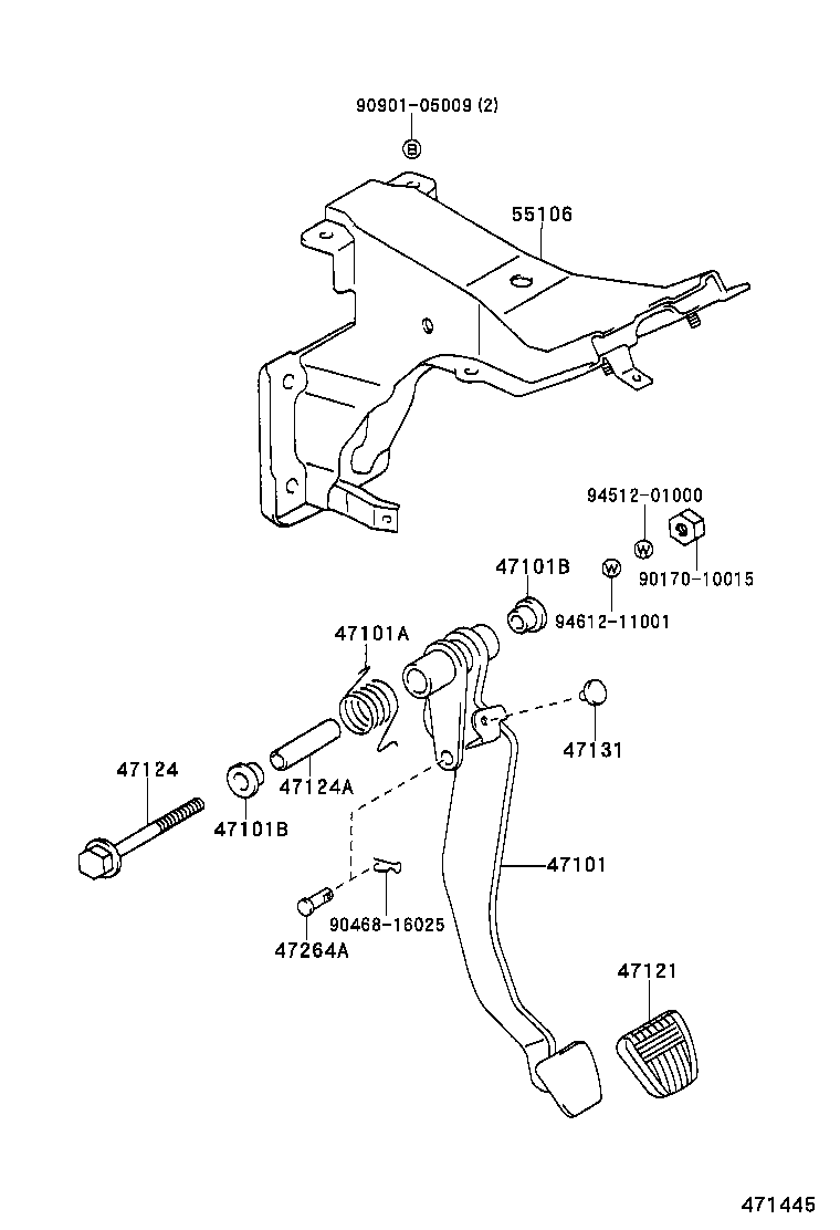 55106-28120 SUPPORT SUB-ASSY, BRAKE PEDAL product image