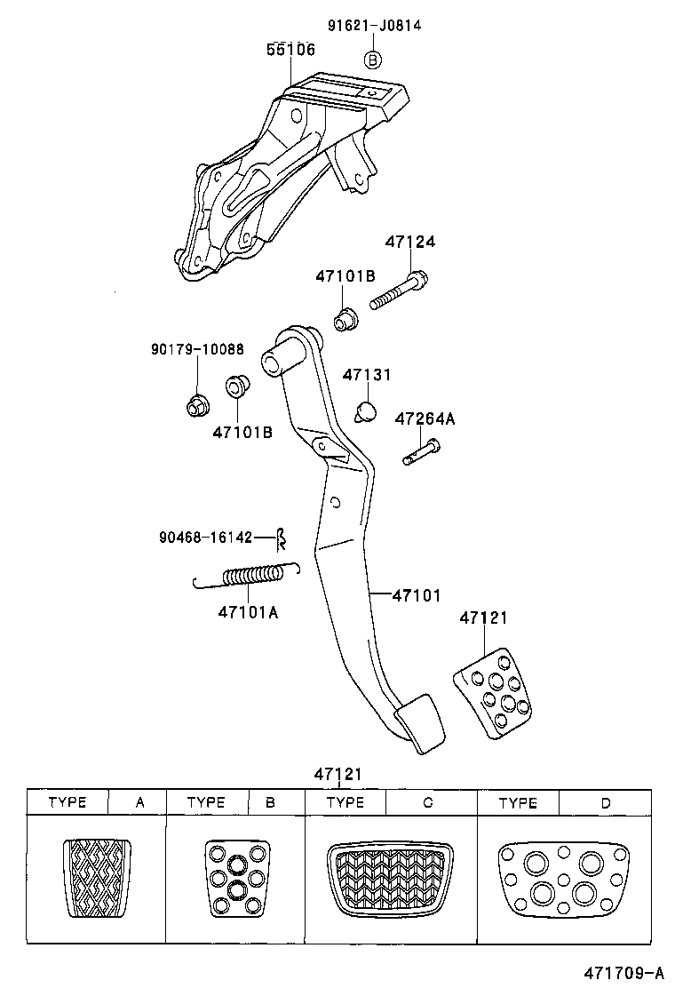 Toyota 47121-50010 PAD, BRAKE PEDAL