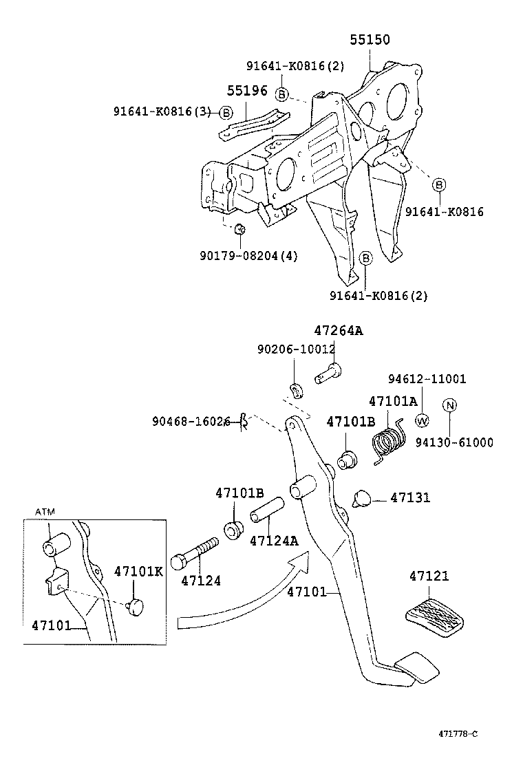 47101-37070 PEDAL SUB-ASSY, BRAKE product image