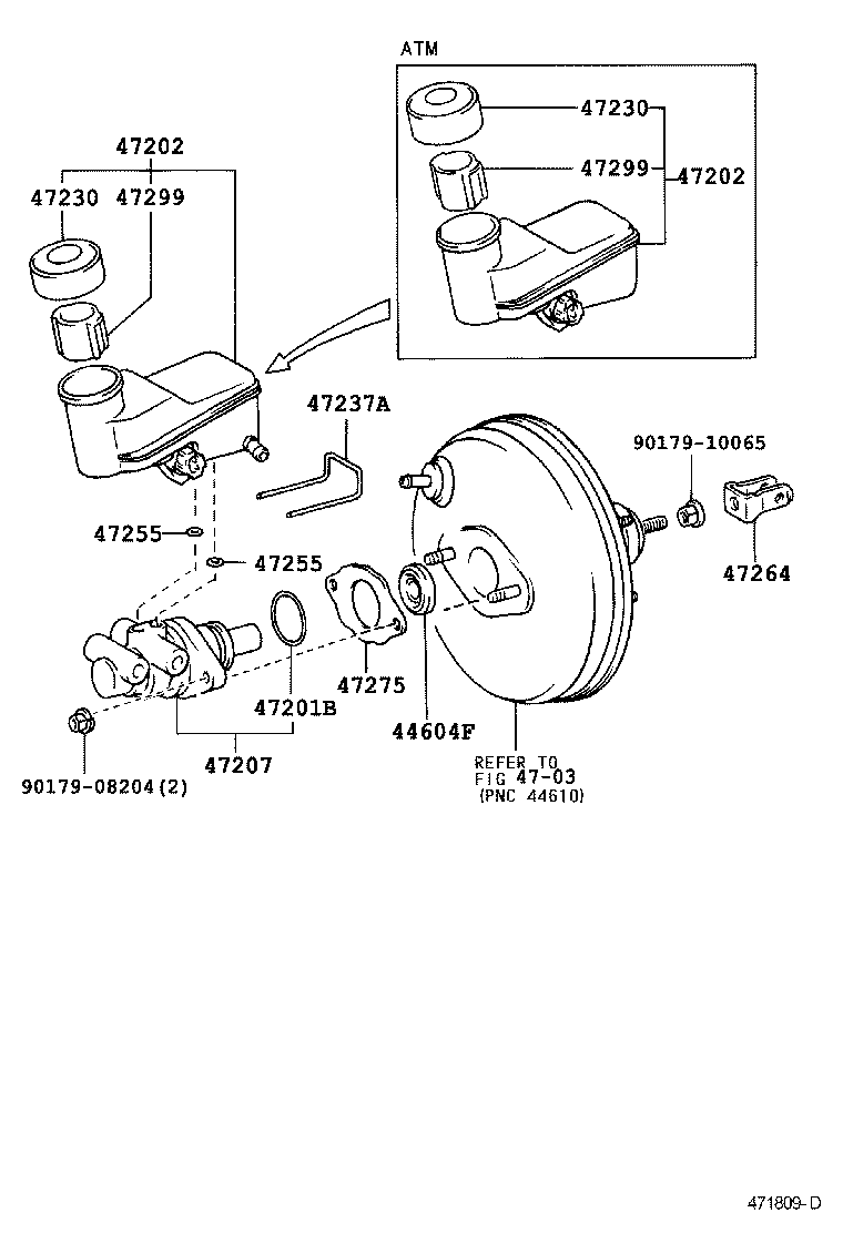 47207-52032 CYLINDER SUB-ASSY, BRAKE MASTER LESS RESERVOIR TANK product image