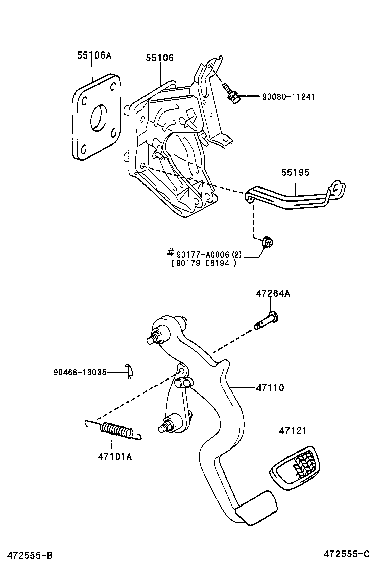 Toyota 55106-07030 SUPPORT SUB-ASSY, BRAKE PEDAL