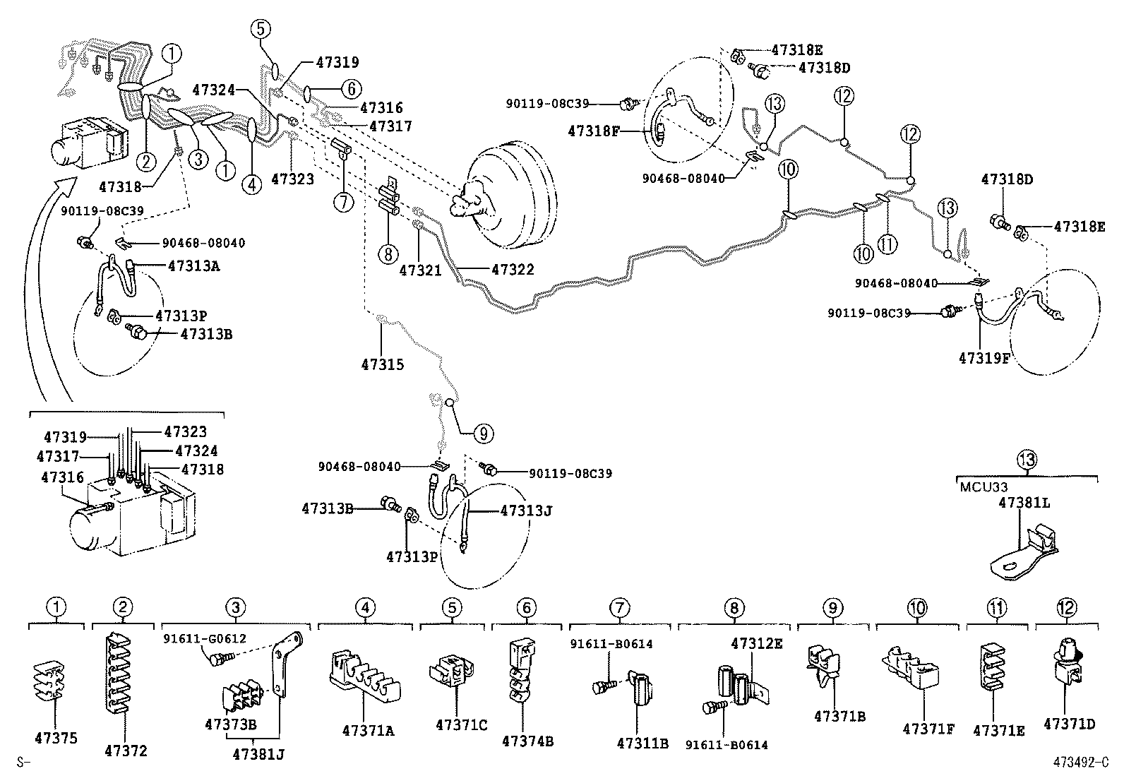 Toyota 90949-04028 BRACKET, BRAKE TUBE CLAMP, NO.3