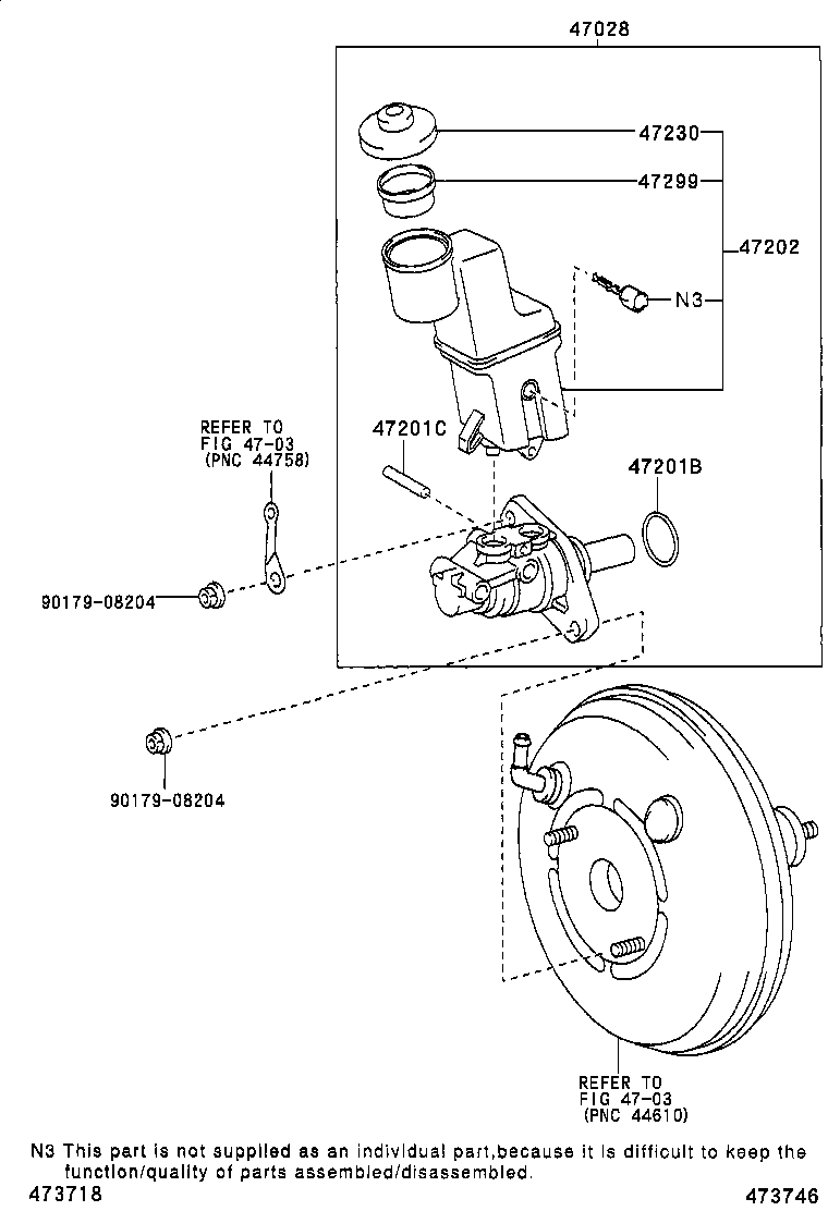 47207-48040 CYLINDER SUB-ASSY, BRAKE MASTER LESS RESERVOIR TANK product image