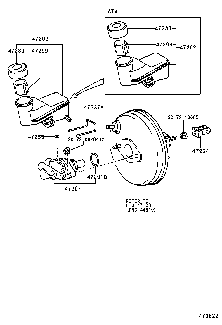 47207-52022 CYLINDER SUB-ASSY, BRAKE MASTER LESS RESERVOIR TANK product image